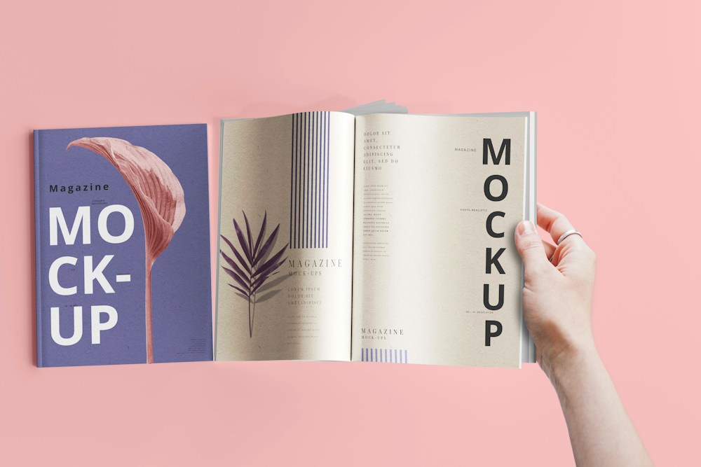 Printed publication mockup illustrating paper and graphic design